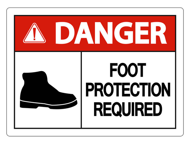 Gefahr Fußschutz erforderlich Wandschild auf weißem Hintergrund, ve - Vektor, Bild
