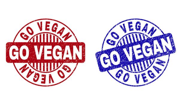 Grunge GO VEGAN Scratched Round Watermarks - Vector, Image