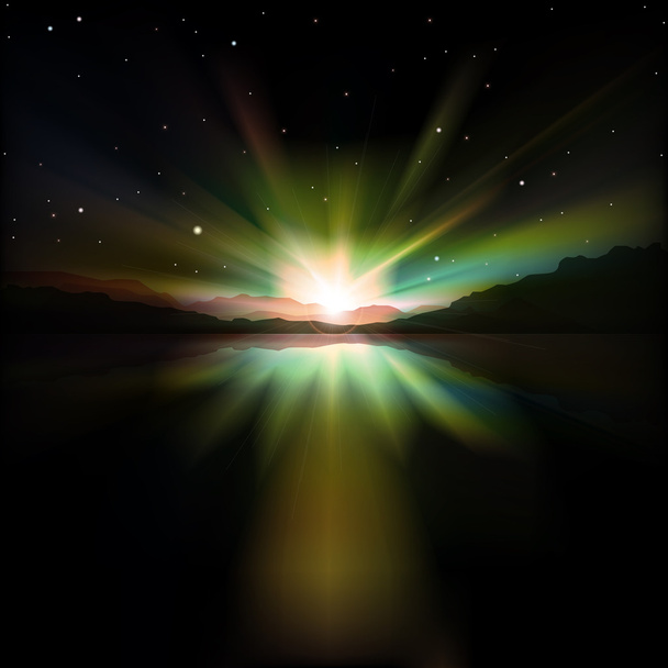 абстрактний фон зі сходом сонця і горами
 - Вектор, зображення