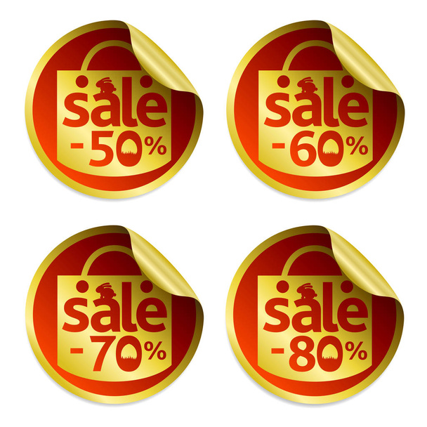 Easter gold sale stickers 50,60,70,80 with egg in the grass and rabbit  - Vector, afbeelding
