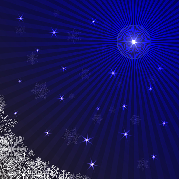 Blaue Strahlen Weihnachten Hintergrund mit Schneeflocken. - Vektor, Bild