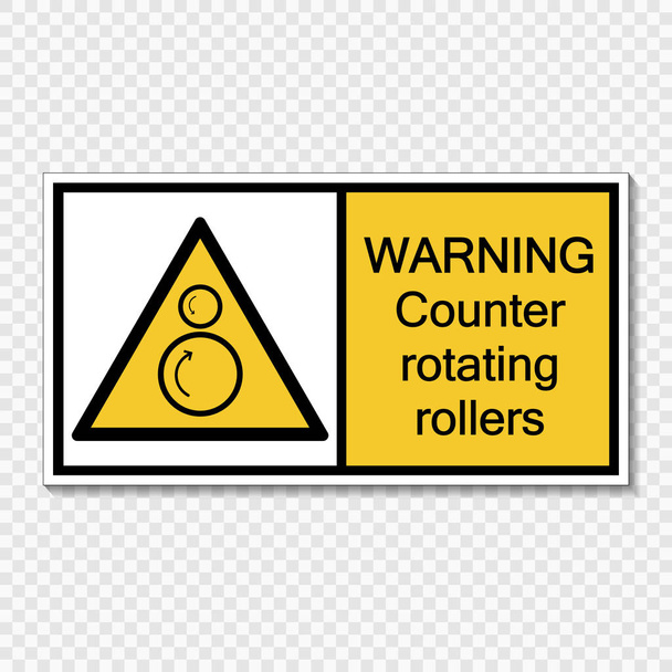 Σύμβολο προειδοποίησης αντίθετες περιστρεφόμενες οδοστρωτήρες σημάδι ετικέτα σε διαφανές φόντο, εικονογράφηση διάνυσμα - Διάνυσμα, εικόνα