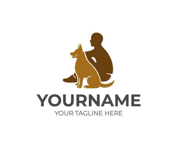 Pets care, man and dog, logo design. Animal, pet shelter and clinic, vector design and illustration - Vector, Image