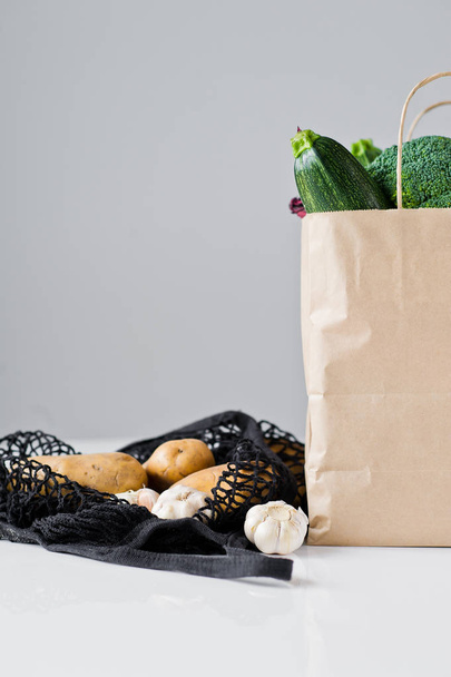 reusable produce paper bags full of fresh vegetables, zero waste - Photo, Image