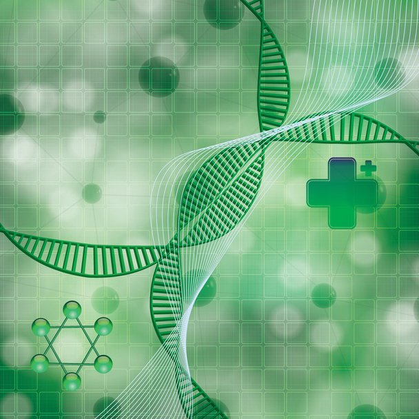 Molecule DNA green background - Vector, Image