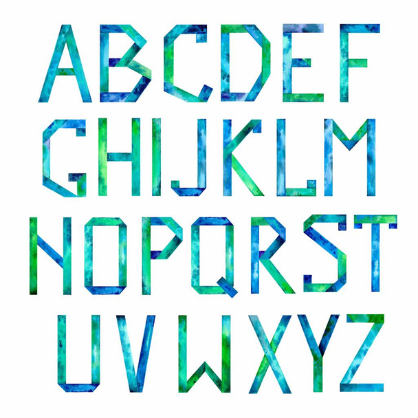 Aquarelle alfabeto escrito a mano letras latinas (inglés). Aislado sobre un fondo blanco. Ilustración
. - Foto, Imagen
