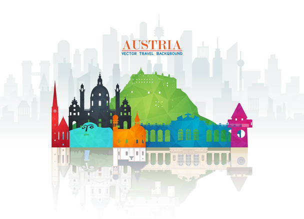 Αυστρία ορόσημο παγκόσμιο ταξίδι και ταξίδι φόντο του χαρτιού. VEC - Διάνυσμα, εικόνα