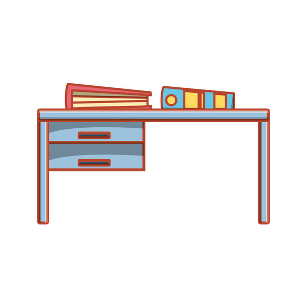 wooden desk with text books - Vector, Image