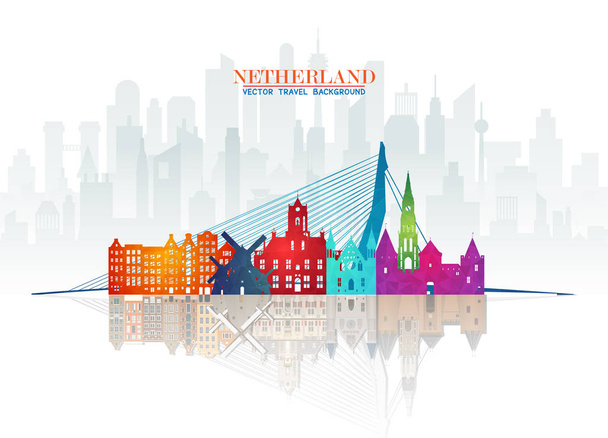 Niederlande Wahrzeichen globalen Reise-und Reise-Papier Hintergrund.  - Vektor, Bild