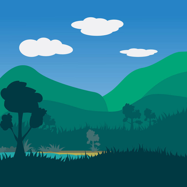 Landscape nature river and forest mountain with blue sky and clouds background,Vector Illustration. - Вектор, зображення