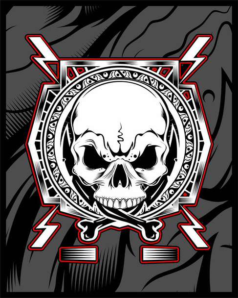 skull with ornament .vector hand draw .Shirt designs, biker, dj, gentleman, barber and many others.isolated and easy to edit. Vector Illustration - Vector - Vetor, Imagem