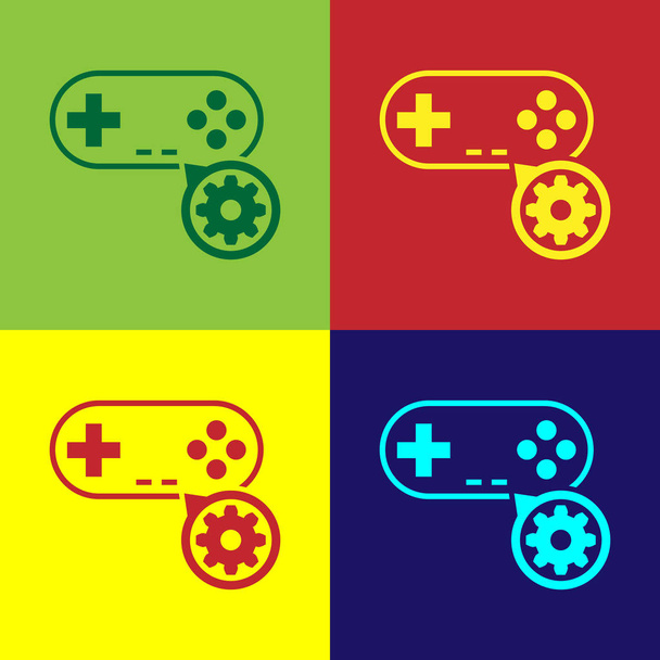 Color Gamepad y el icono del engranaje aislados en fondos de color. Ajustar la aplicación, concepto de servicio, opciones de configuración, mantenimiento, reparación, fijación. Ilustración vectorial
 - Vector, imagen