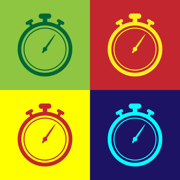 Farbe Stoppuhr Symbol isoliert auf farbigen Hintergründen. Zeitzeichen. Chronometerzeichen. Vektorillustration - Vektor, Bild