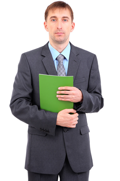 Young businessman with folder isolated on whit - Fotografie, Obrázek