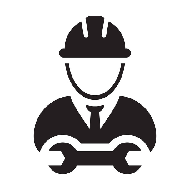 Ikona konstrukčního pracovníka zástupce mužského servisu profil avatar s tvrdou přilbou a klíčem nebo nástrojem klíče v piktogramu na obrázku - Vektor, obrázek