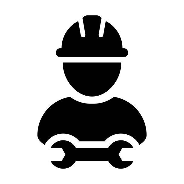 Фабричний працівник значок Векторні чоловічі будівельні послуги особи профіль аватар з Hardhat шолом і гайковий ключ або інструмент перемикача в гліфі піктограма ілюстрації
 - Вектор, зображення
