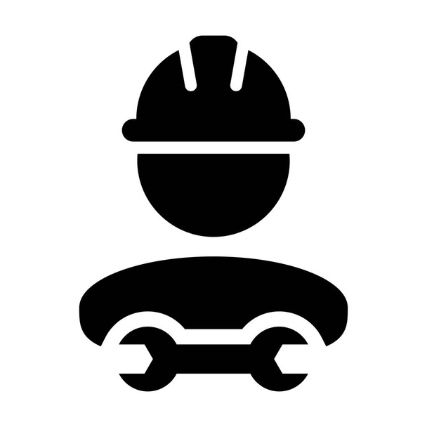 Архітектор значок Векторний чоловічий будівельник профіль робітника аватар з Hardhat шолом і гайковий ключ або інструмент перемикача в ілюстрації піктограми гліфа
 - Вектор, зображення