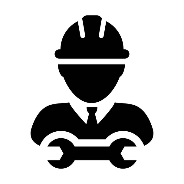 Будівельник значок Векторні чоловічі сервісні особи профіль аватар з Hardhat шолом і гайковий ключ або інструмент перемикача в гліфі піктограма ілюстрації
 - Вектор, зображення