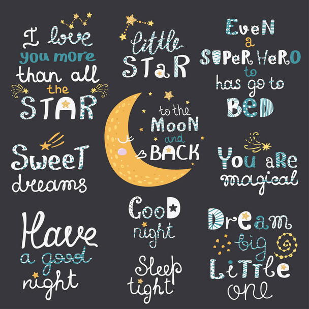 Vector set of night lettering with cute phrases. - Vector, Image