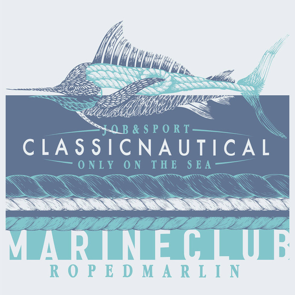 Marine club logo with fish, vector illustration  - Vector, Image