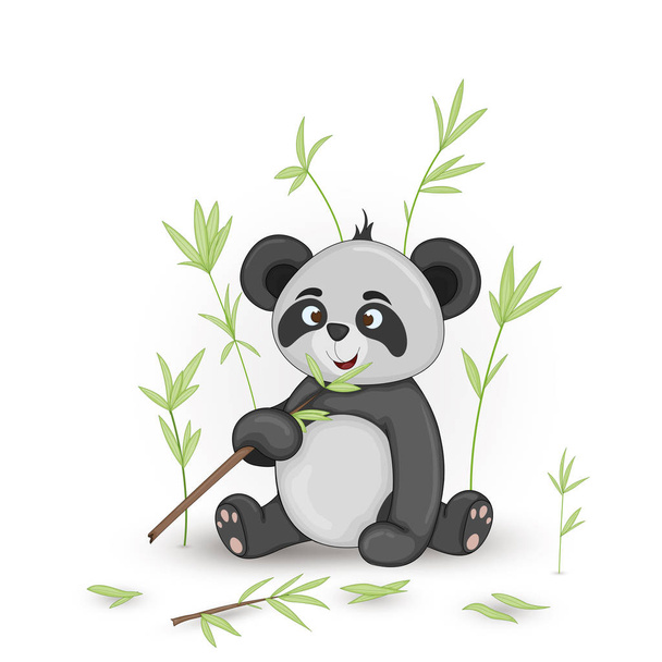 Gift postcard with cartoon animals panda. Decorative floral background with branches and plants. - Vektor, Bild