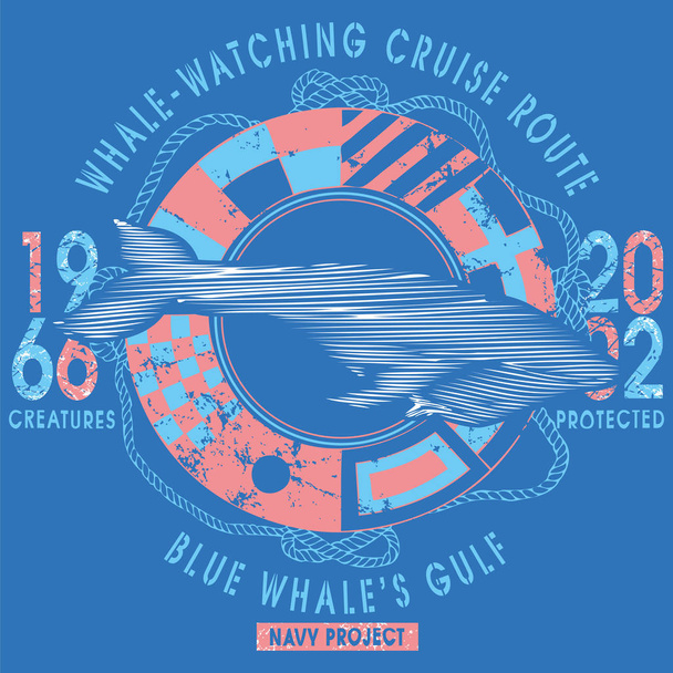 Whale watching cruise logo with whale, vector illustration - Vector, Image