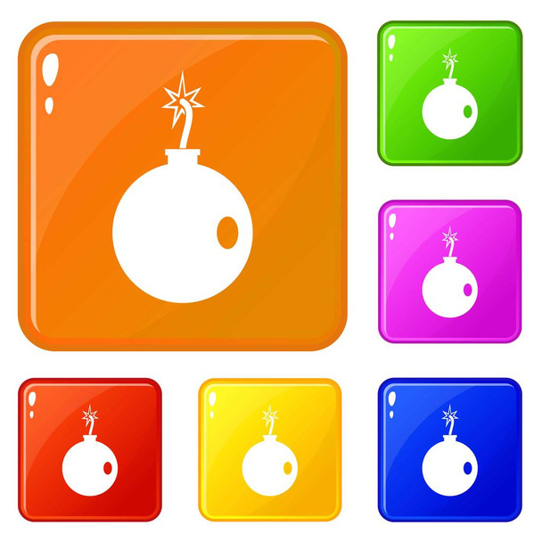 Cannonball icons set vector color - Διάνυσμα, εικόνα