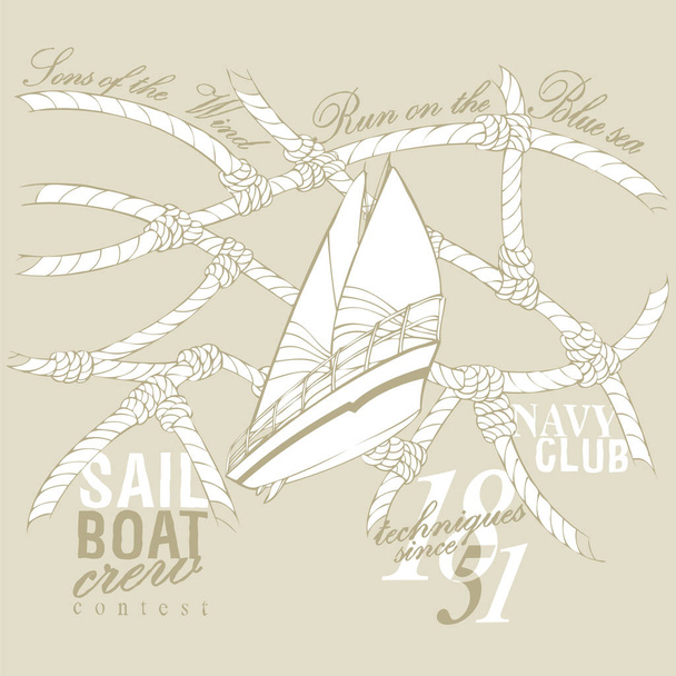 Denizcilik spor kulübü, deniz konsepti için grafik logosu - Vektör, Görsel