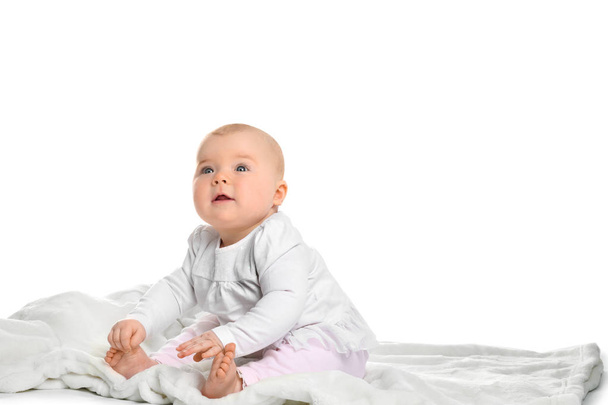Muotokuva ihana vauva tyttö valkoisella taustalla
 - Valokuva, kuva