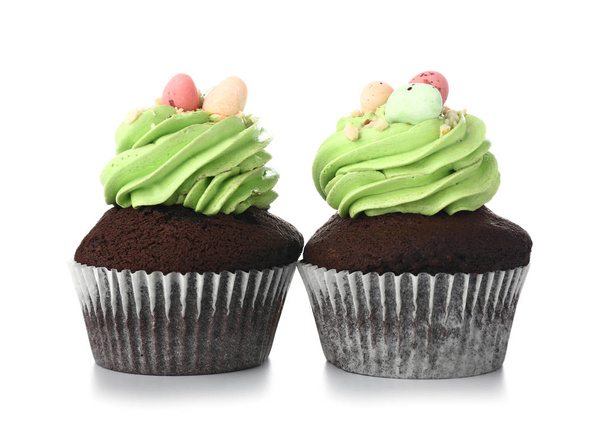 Sweet Easter cupcakes on white background - Photo, Image