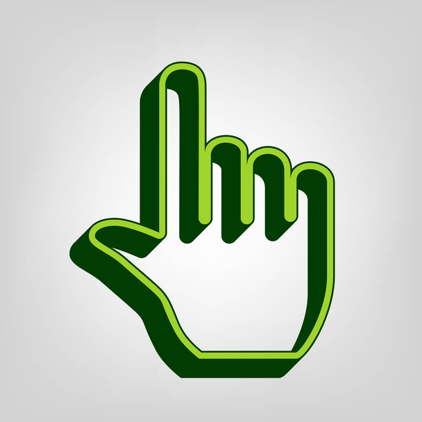 Illustrazione del segno della mano. Vettore. Giallo icona solida verde con il corpo esterno verde scuro a sfondo di colore chiaro
. - Vettoriali, immagini