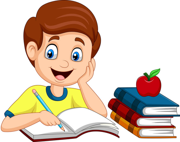 Vector illustration of Cartoon little boy studying - Vector, Image