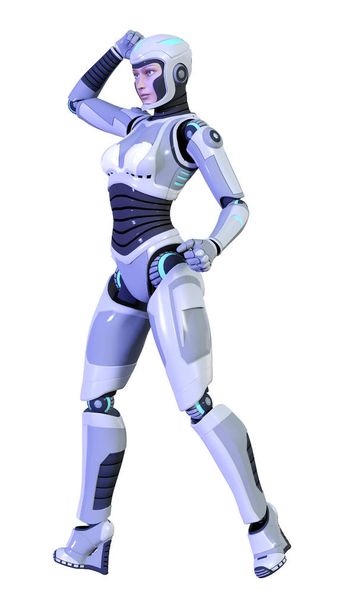 3D Rendering Female Robot on White - Foto, Bild