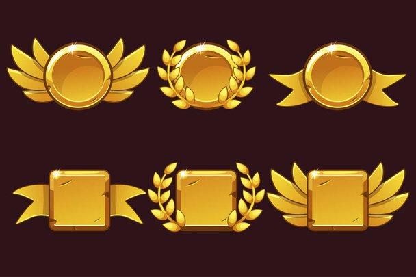 Template Receiving game achievement. Vector illustration with Golden old awards. For game, user interface, banner, application, interface, slots, game development. - Vector, Image
