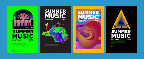 Yaz renkli sanat ve Müzik Festivali afiş ve olay, dergi ve Web Banner için kapak şablonu - Vektör, Görsel