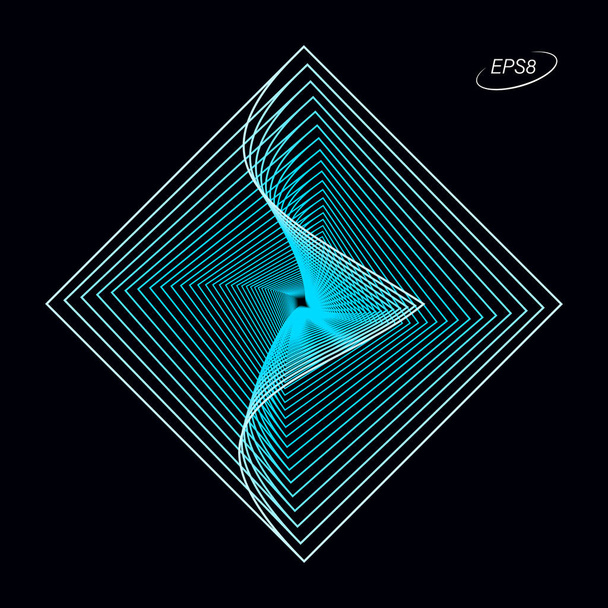 Abstract Colorful Rhombus Graphic Element in Light Blue Tones on Black Background. Modern Op Art Illustration. EPS8 Vector. - Wektor, obraz