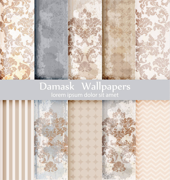 Υφές διανυσματικών μοτίβων ροκοκό. Damask στολίδι φόντο γκραντζ. Vintage βασιλικό ύφασμα αποτέλεσμα σκουριά. Βικτοριανό εξαιρετικό floral πρότυπα μοντέρνα συλλογές - Διάνυσμα, εικόνα