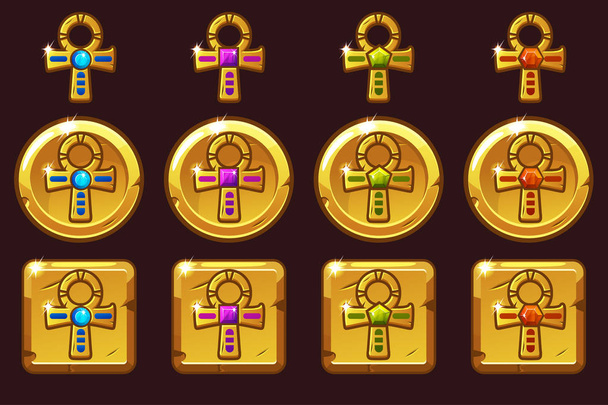 Vektör altın Cross Ankh renkli değerli taşlar ile. Farklı sürümlerde Mısır altın simgeler - Vektör, Görsel