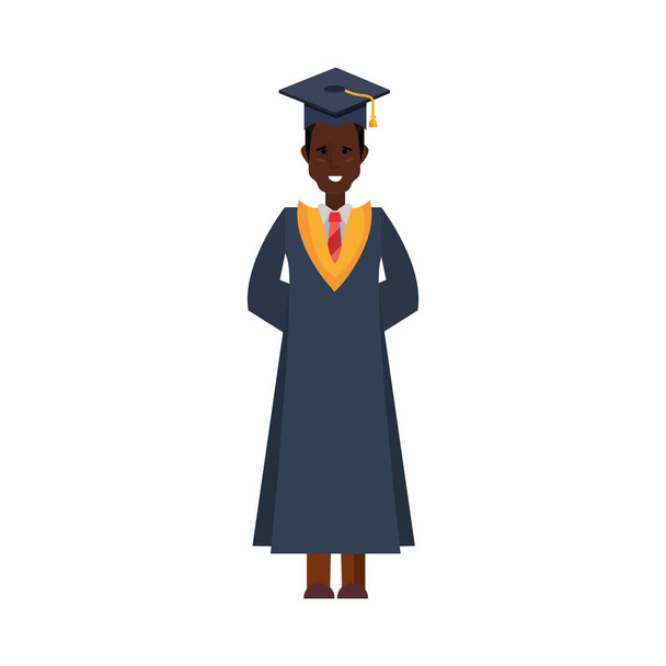 graduate man college with robe and hat - Vector, Image