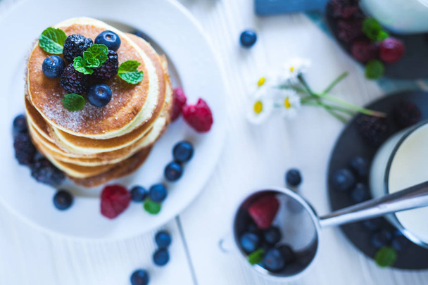 Delicious homemade pancakes with berries - Photo, image