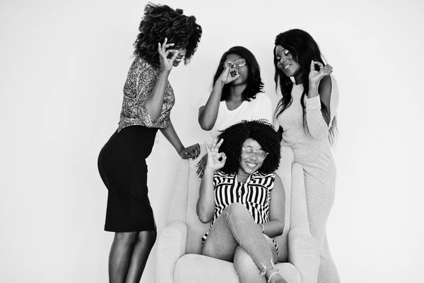 Happy brightful positive moments of four african girls. Having f - Valokuva, kuva