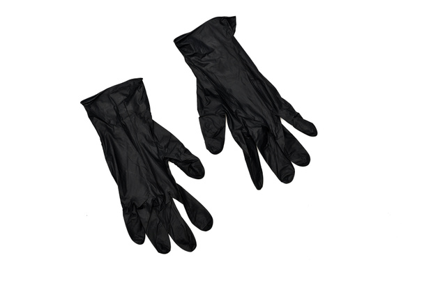 Дві чорні гумові рукавички ізольовані на білій поверхні
 - Фото, зображення