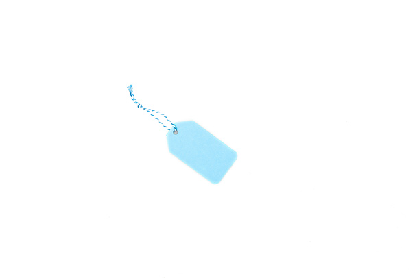 Κορυφαία θέα της κενής μπλε ετικέτας απομονώνεται σε λευκό - Φωτογραφία, εικόνα