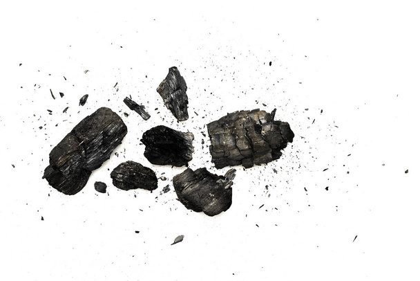 Top view of black burnt firewood isolated on white - Photo, Image