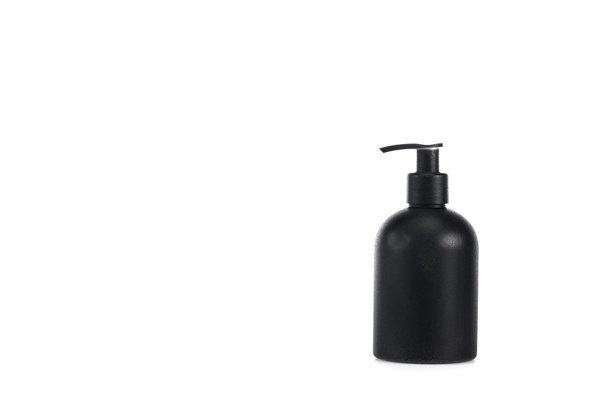 Black cosmetic bottle with spray isolated on white - Zdjęcie, obraz