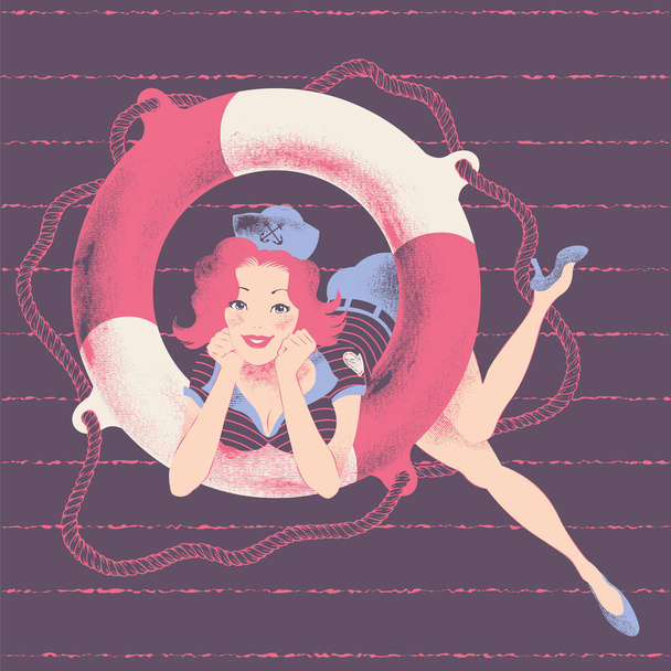 Beautiful female sailor on graphic background - Vector, Image
