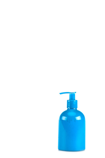 Blue cosmetic bottle with spray isolated on white - Zdjęcie, obraz