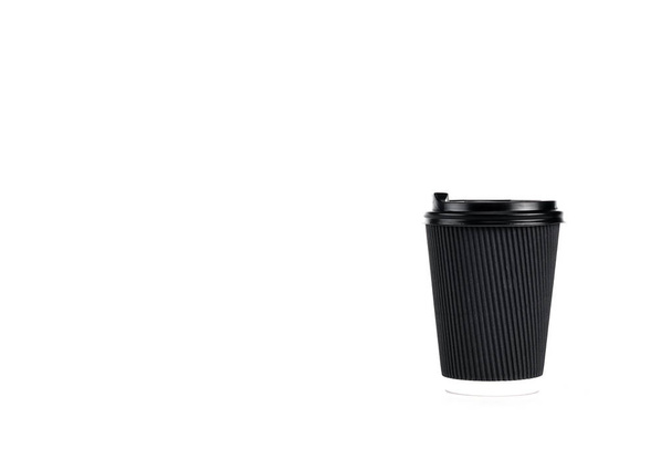 Black paper cup of coffee isolated on white - Fotoğraf, Görsel