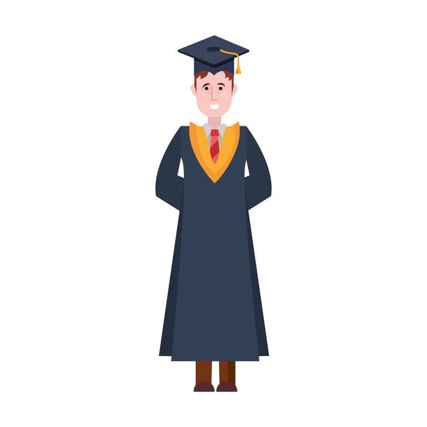 απόφοιτος κολλέγιο με ρόμπα και καπέλο - Διάνυσμα, εικόνα