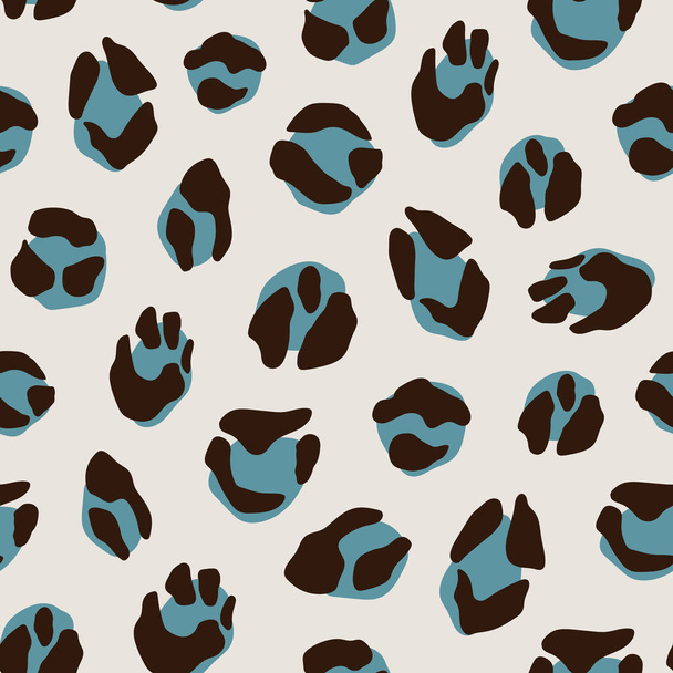design animal leopardo impressão. cores azul, cinza e marrom. padrão sem costura desenhado à mão para roupa de cama, jaqueta, design do pacote, tecido e moda
. - Vetor, Imagem